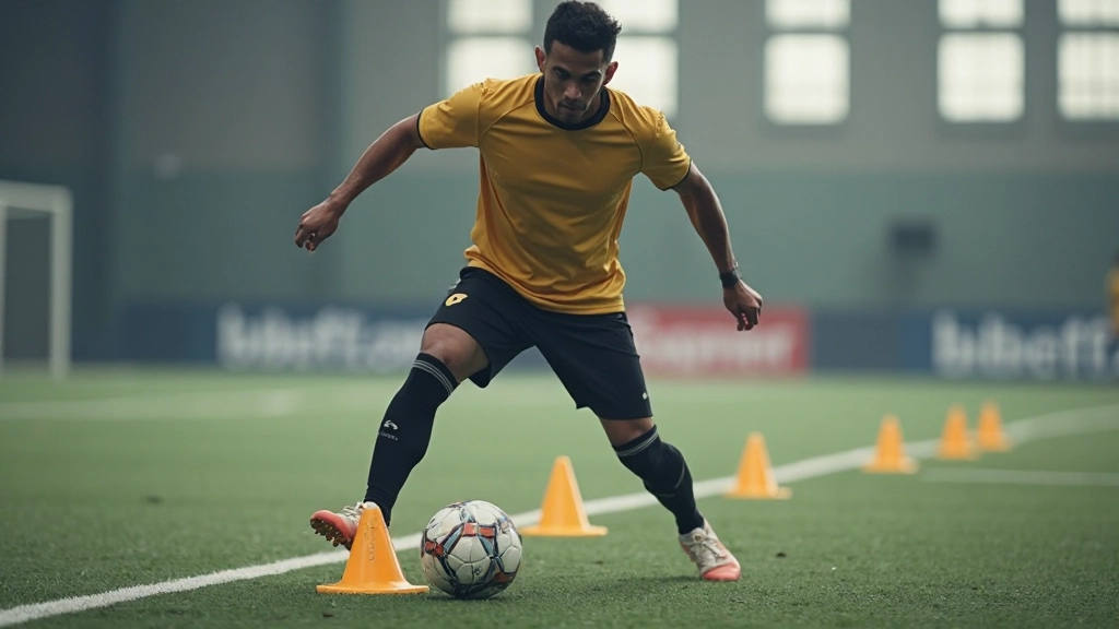 Football player performing speed and agility training exercises