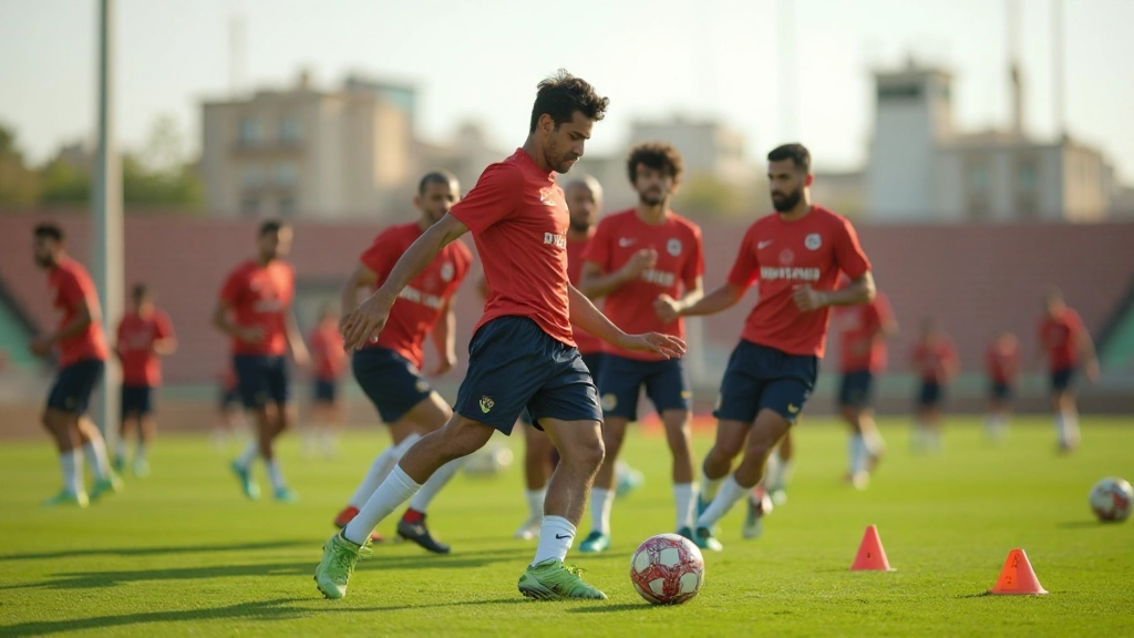 Football team practicing tactical formation positioning during training session