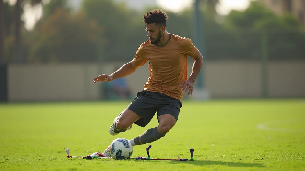 Athlete performing speed and agility training exercises on football field