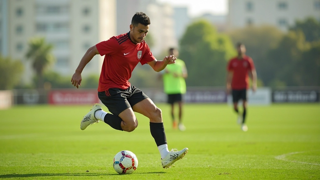 Football player demonstrating ball control techniques during practice