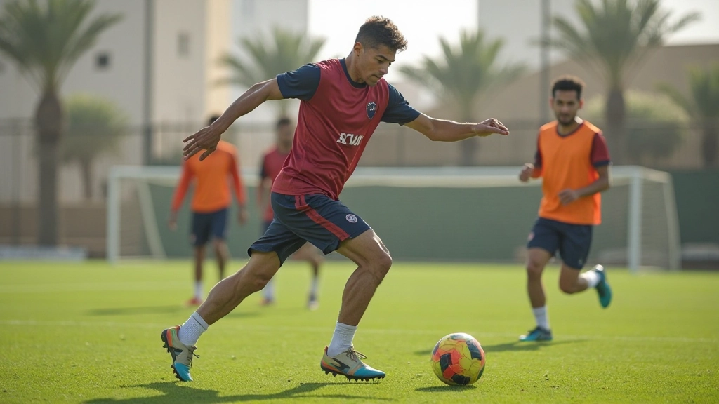 Football striker practicing advanced shooting and finishing techniques during training